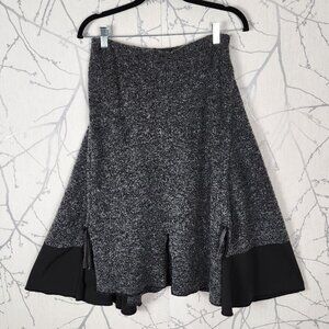 Dolcezza Mixed Fabric Knit Flowy Asymmetrical Midi Skirt